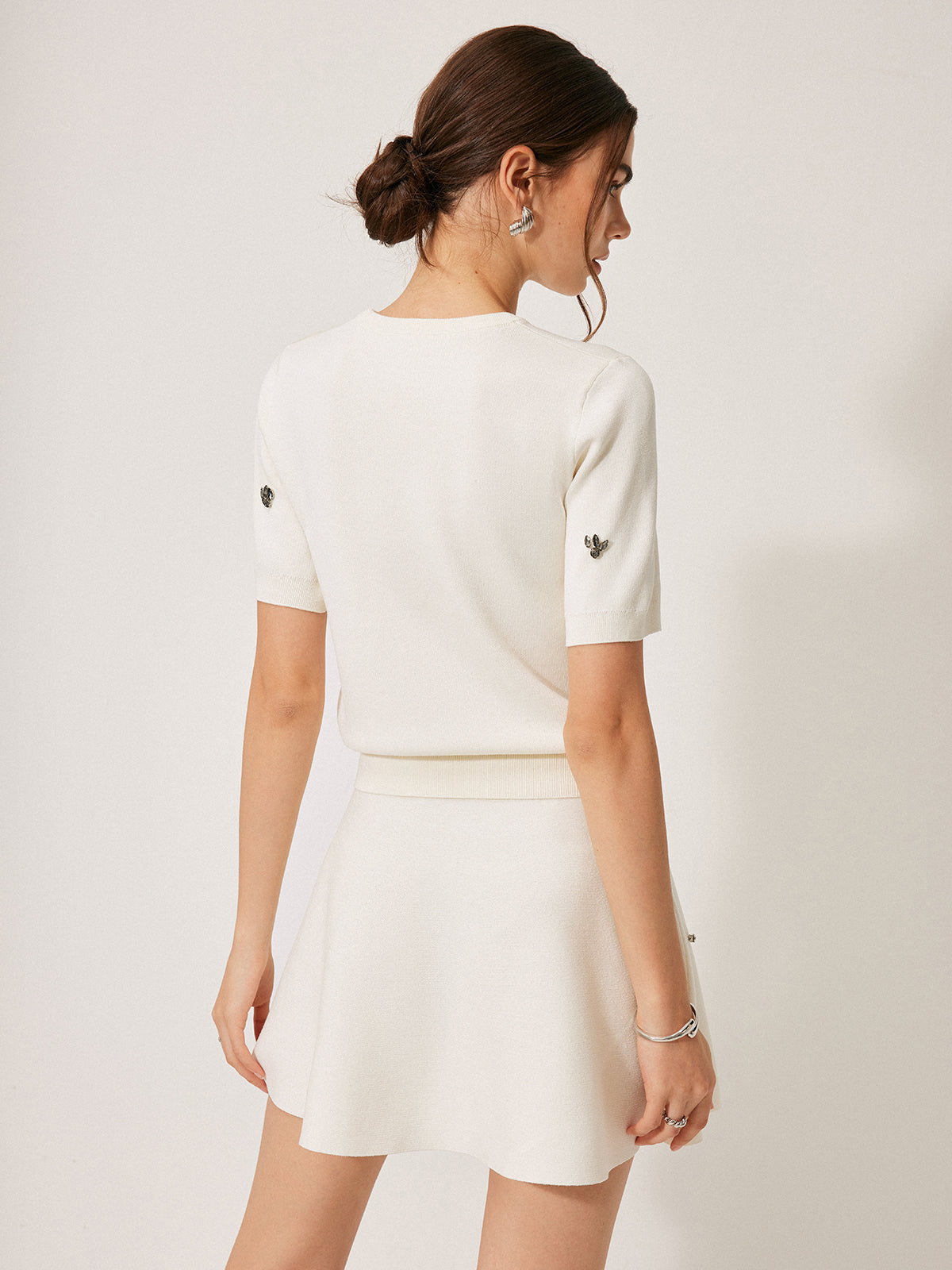 Short-Sleeved Detailed Mini Knitted Dress
