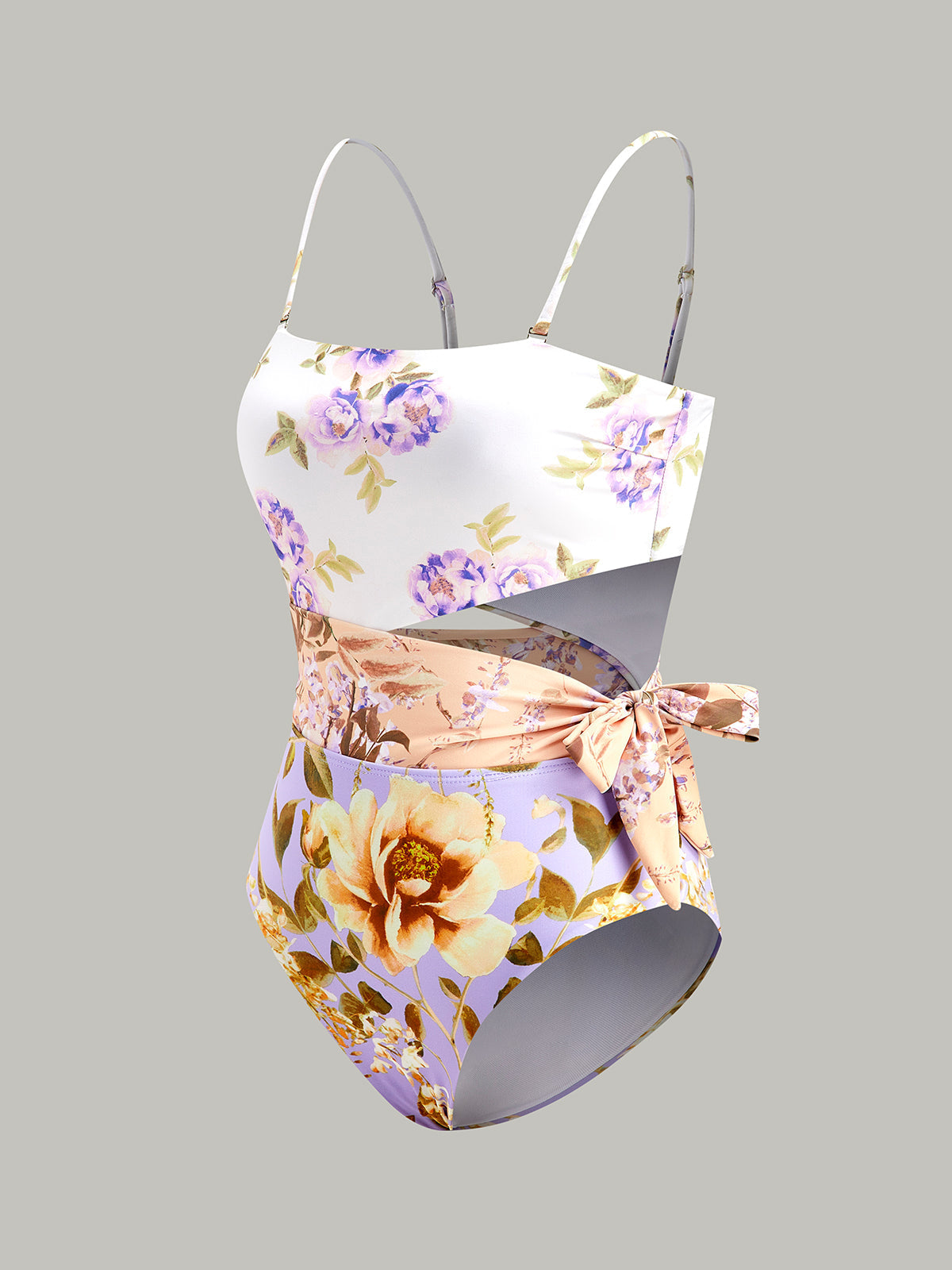 Printed Cutout Bow Spaghetti Strap One-Piece Swimsuit