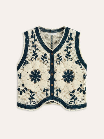 Embroidered Crochet Vest