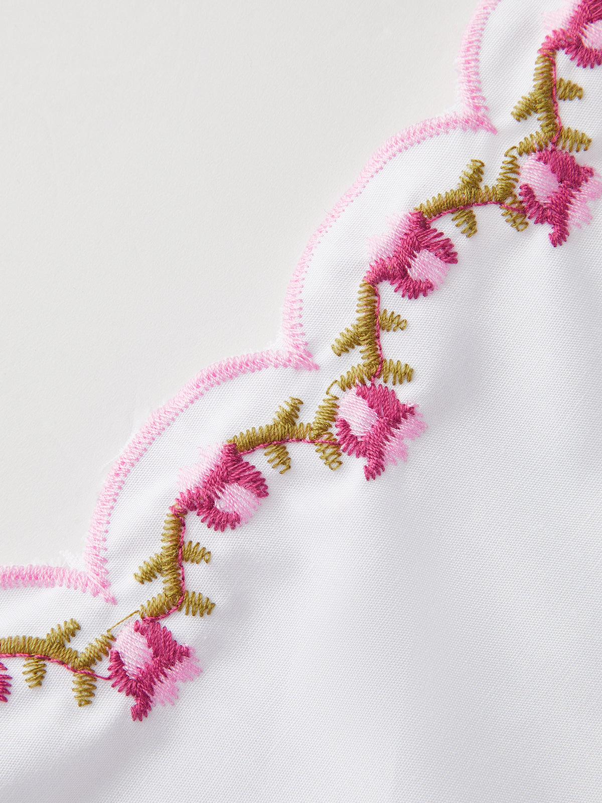 Embroidered Blouse with Scalloped Edges, Puff Sleeves and Bow