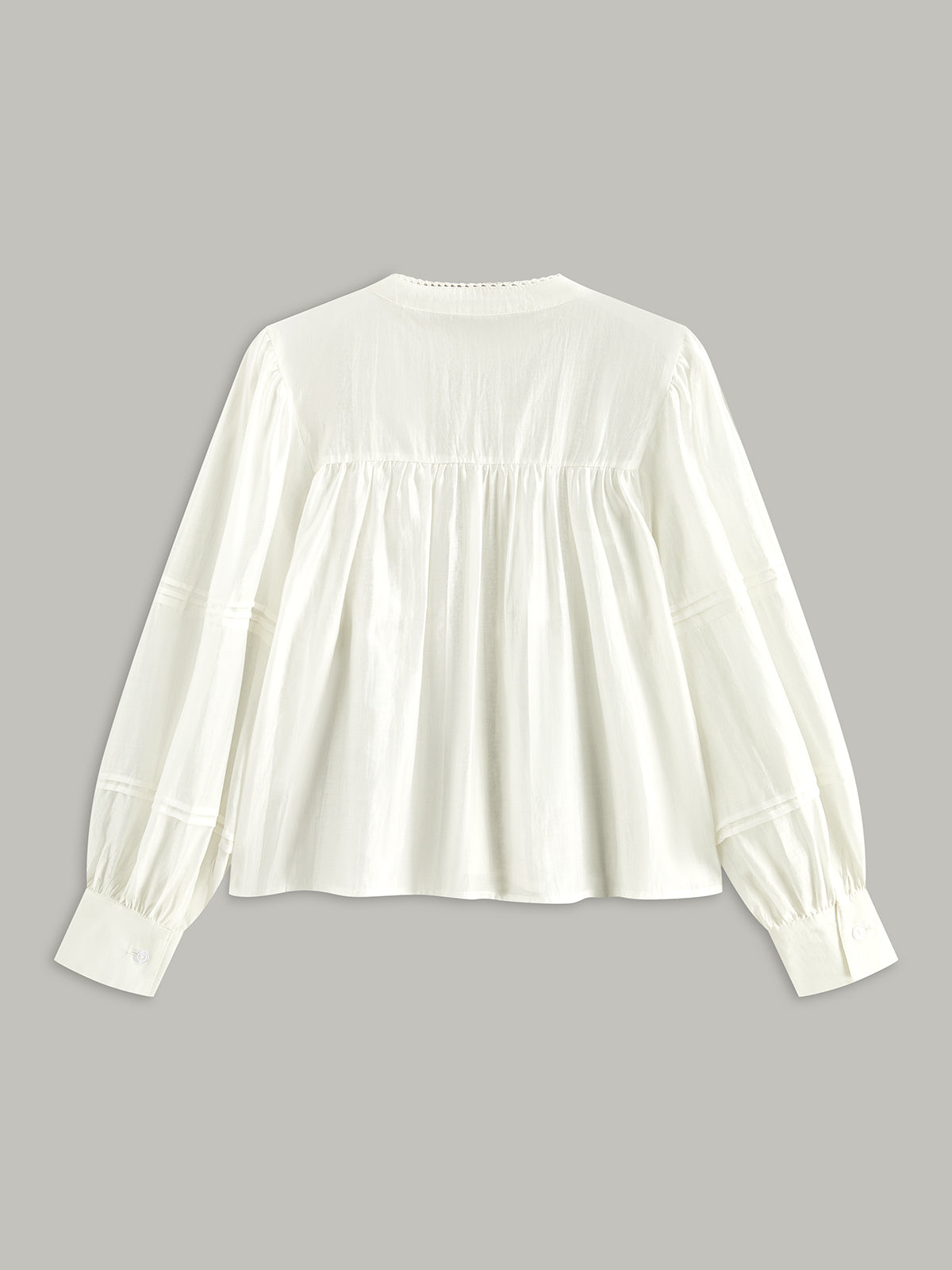 Pleated Lace Trimmed Buttoned Blouse