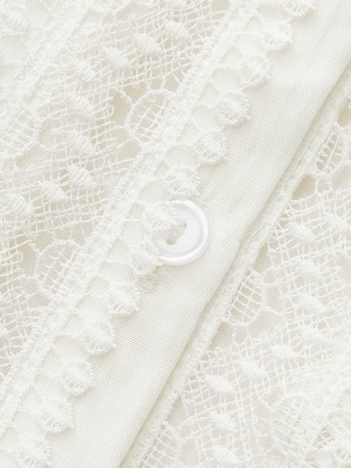 Pleated Lace Trimmed Buttoned Blouse