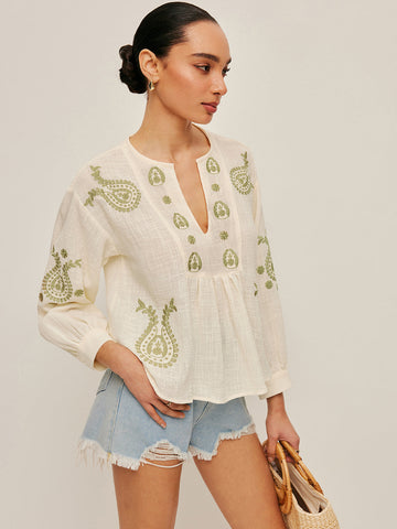 Boho İşlemeli Bluz