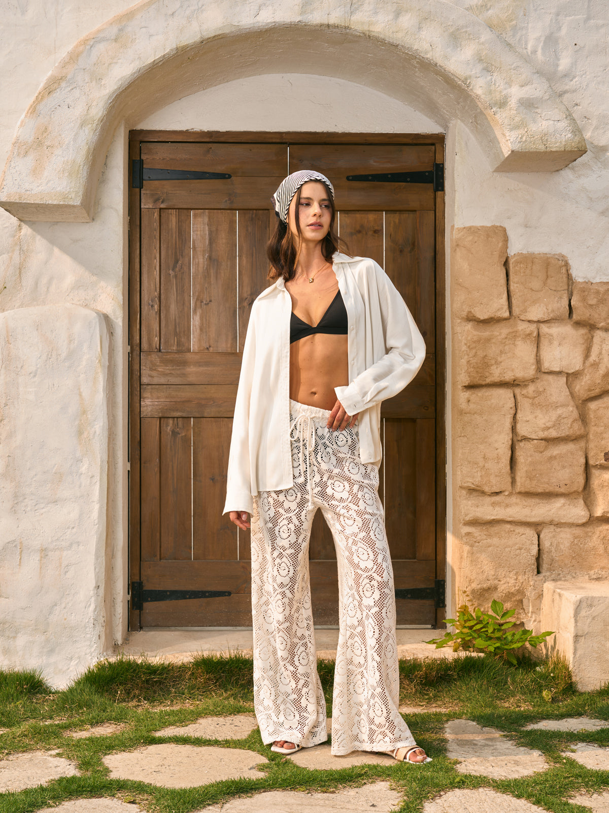 Transparent Mid-Waist Gathered Trousers 