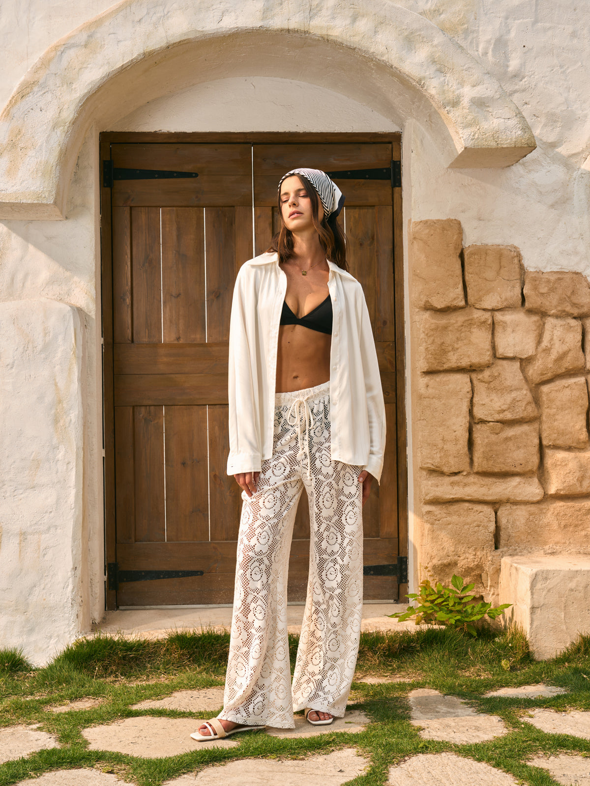 Transparent Mid-Waist Gathered Trousers 