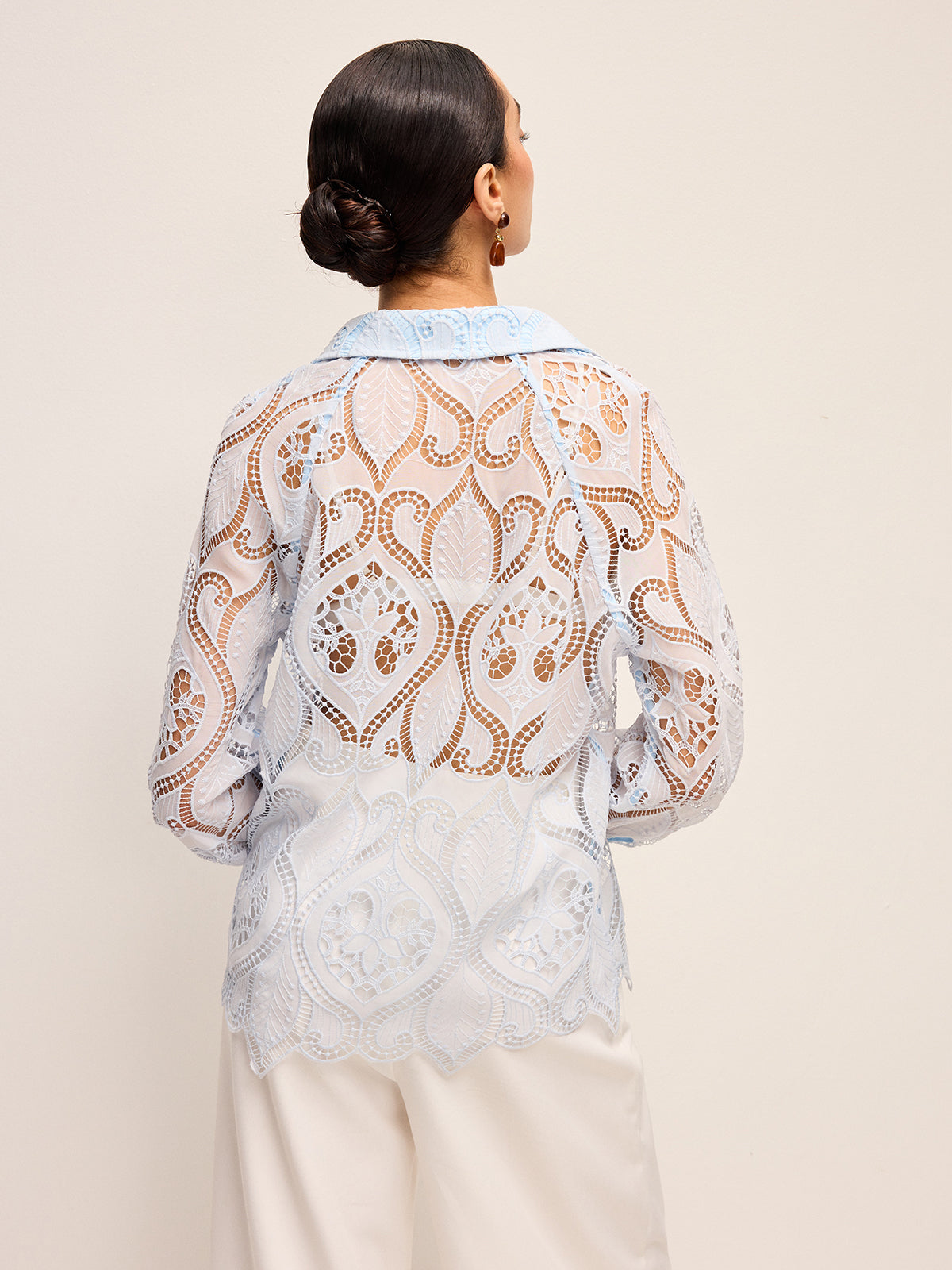 Fabric Buttoned Sheer Lace Blouse