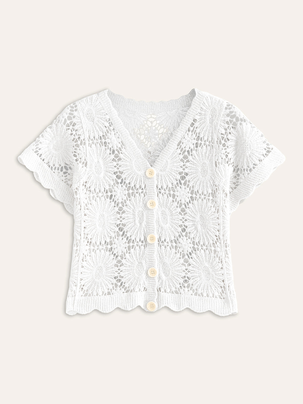 Crocheted Floral Buttoned Front Cardigan