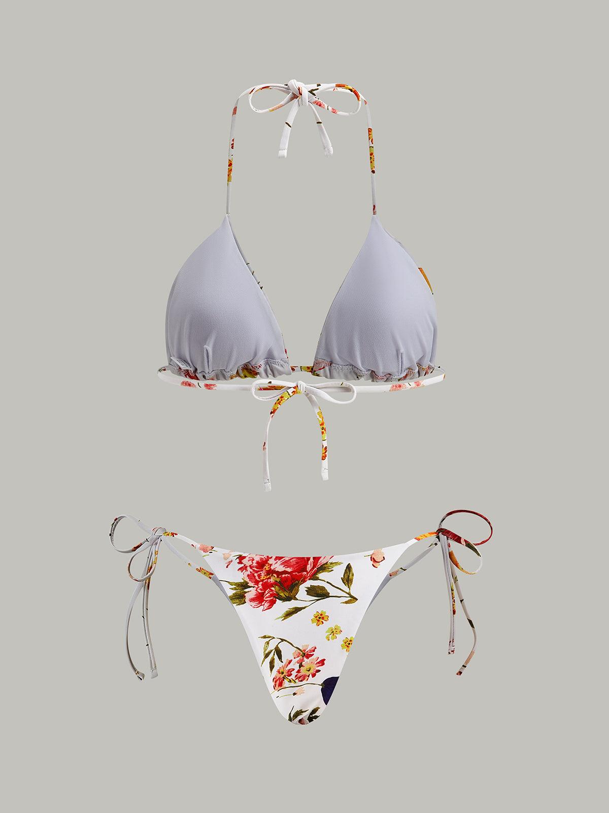Floral Patterned Lace-up Bikini Set