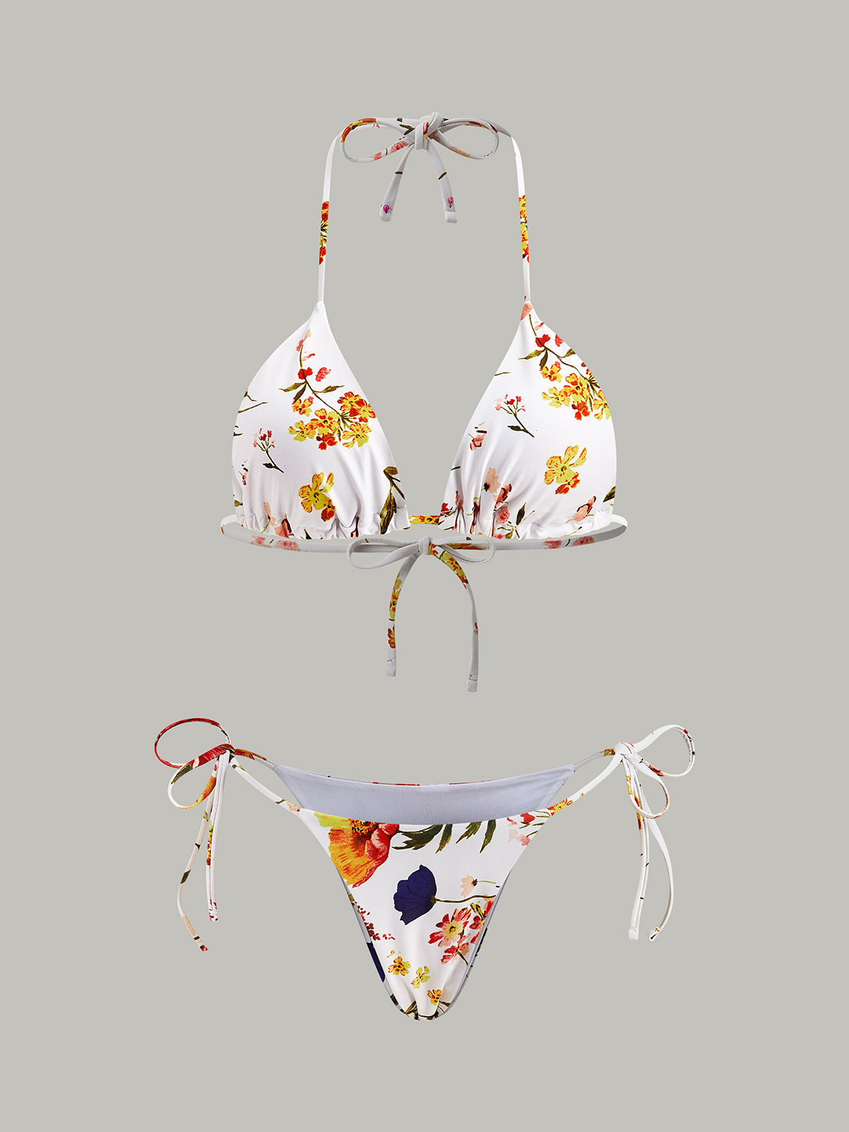 Floral Patterned Lace-up Bikini Set