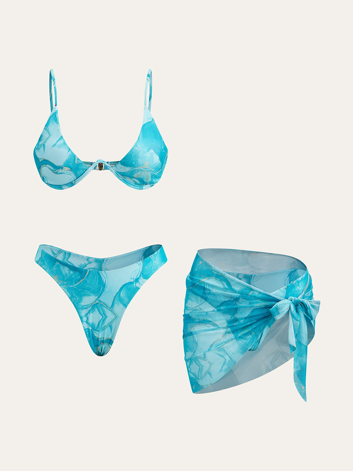 Marble Patterned Bikini Set with Skirt