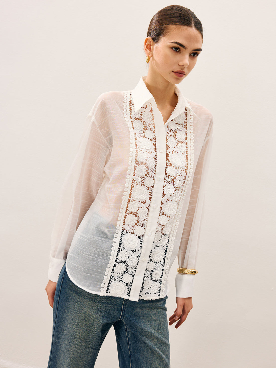 Blouse with Transparent Lace Detail