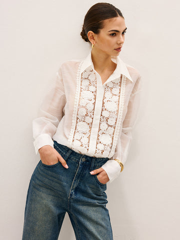 Bluse mit transparenten Spitzendetails