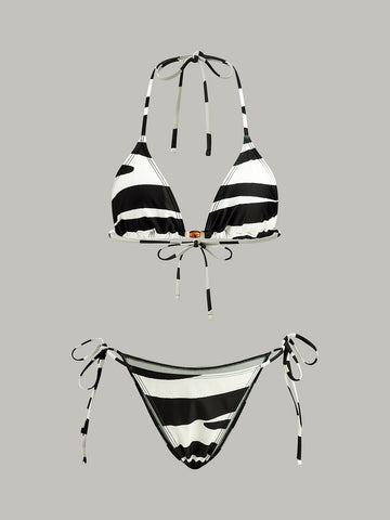 Gestreiftes Triangel-Bikini-Set