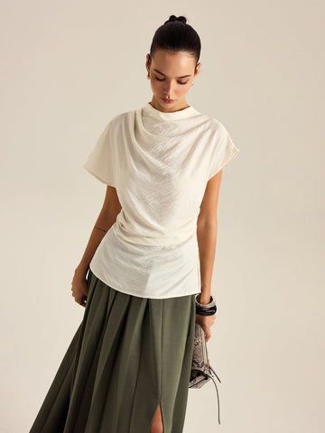 Draped Turtleneck Blouse