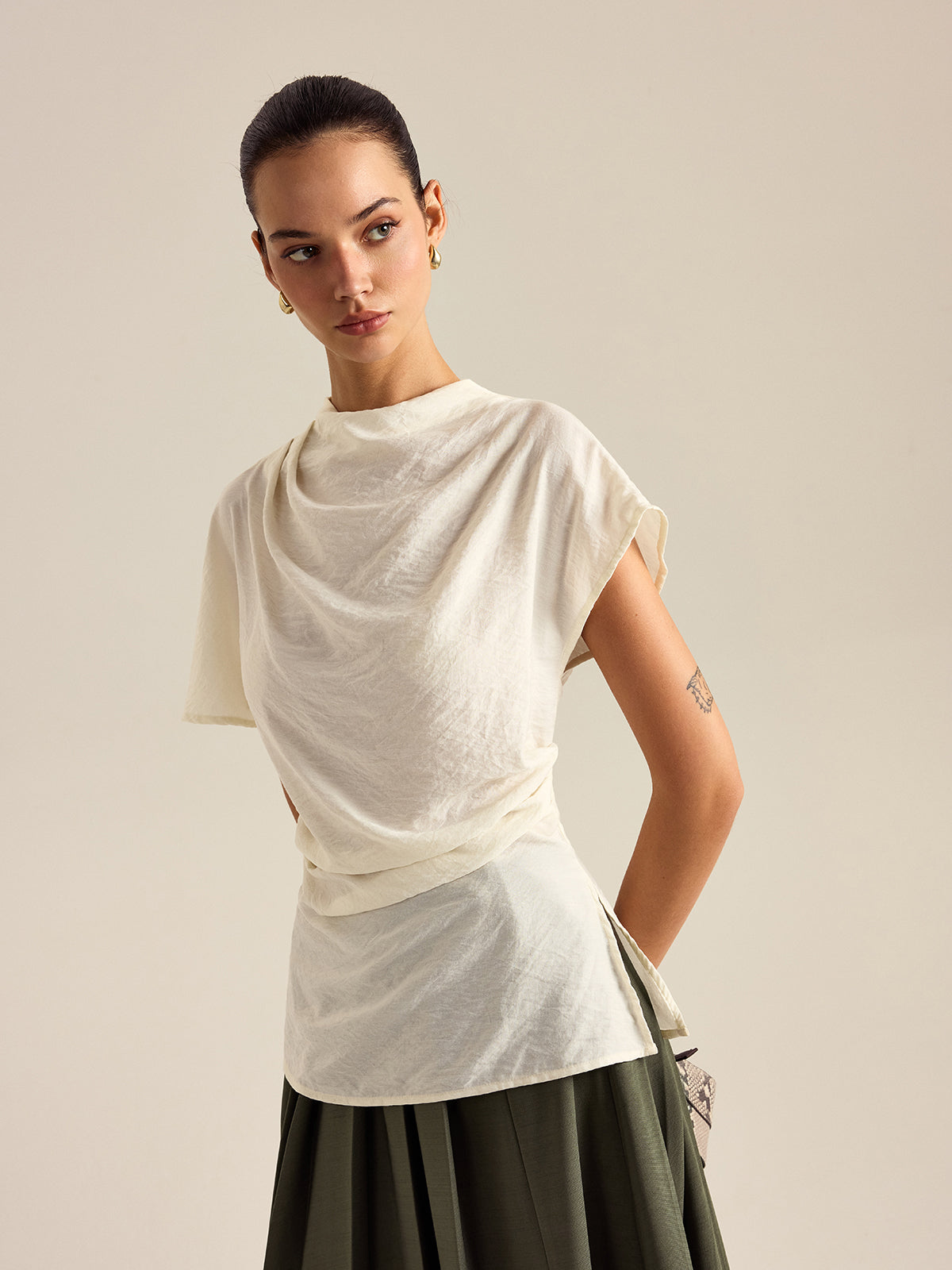 Draped Turtleneck Blouse