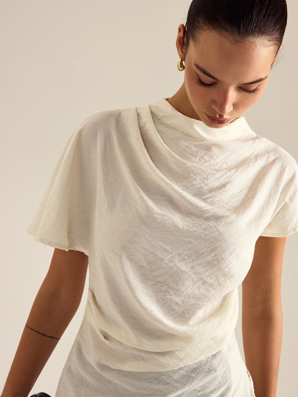 Draped Turtleneck Blouse