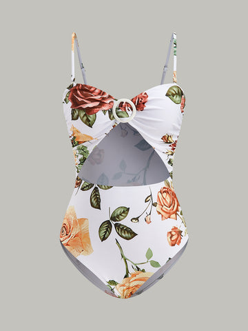 Floral Ring-Cut One-Piece Swimsuit