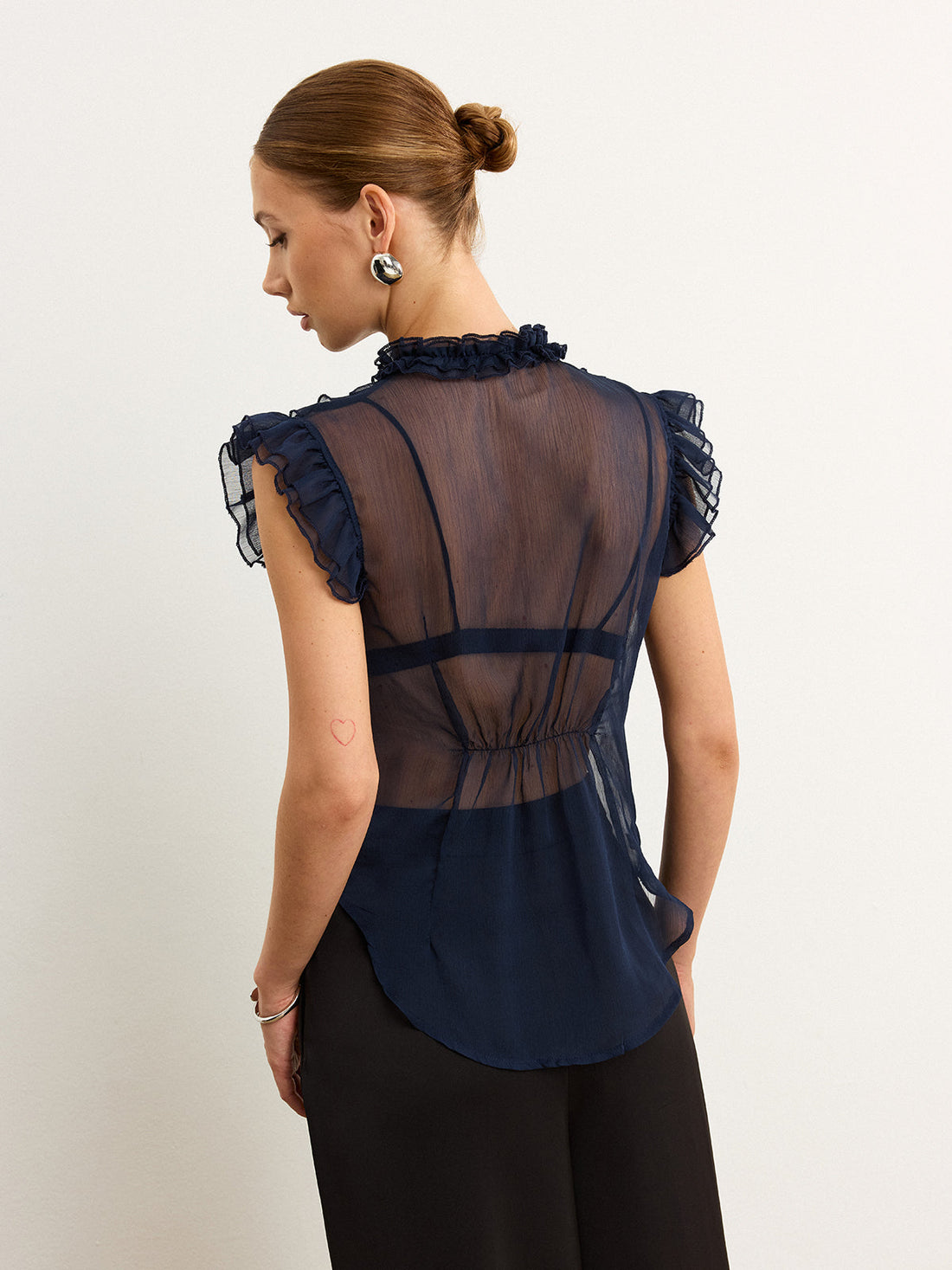 Semi-Sheer Ruffled Blouse