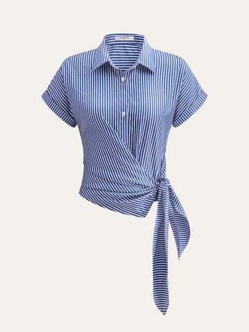 Striped Asymmetrical Draped Blouse