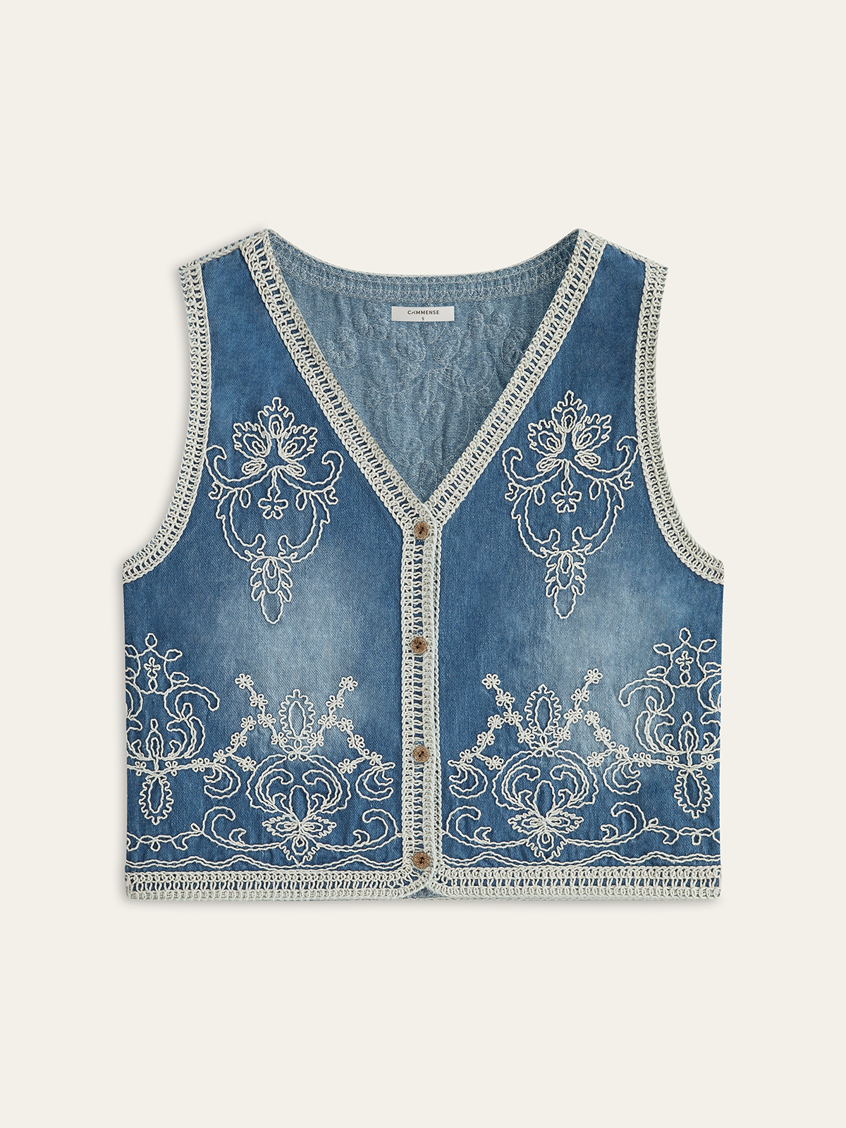 Bestickte Jeansweste mit Knopfleiste