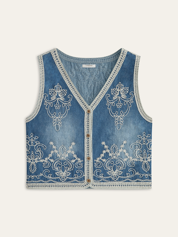 Bestickte Jeansweste mit Knopfleiste