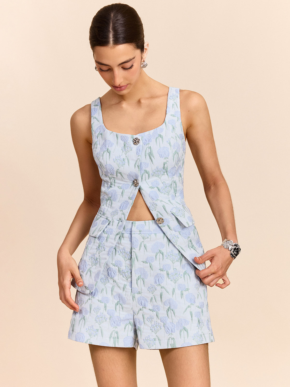 Weste mit floralem Jacquardmuster