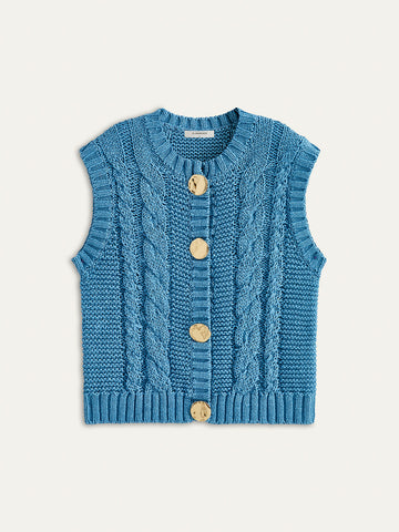Cable Knit Sleeveless Buttoned Vest