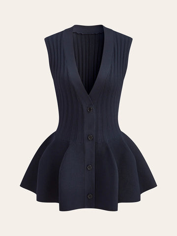 Yapılandırılmış Peplum Düğmeli Örgü Yelek