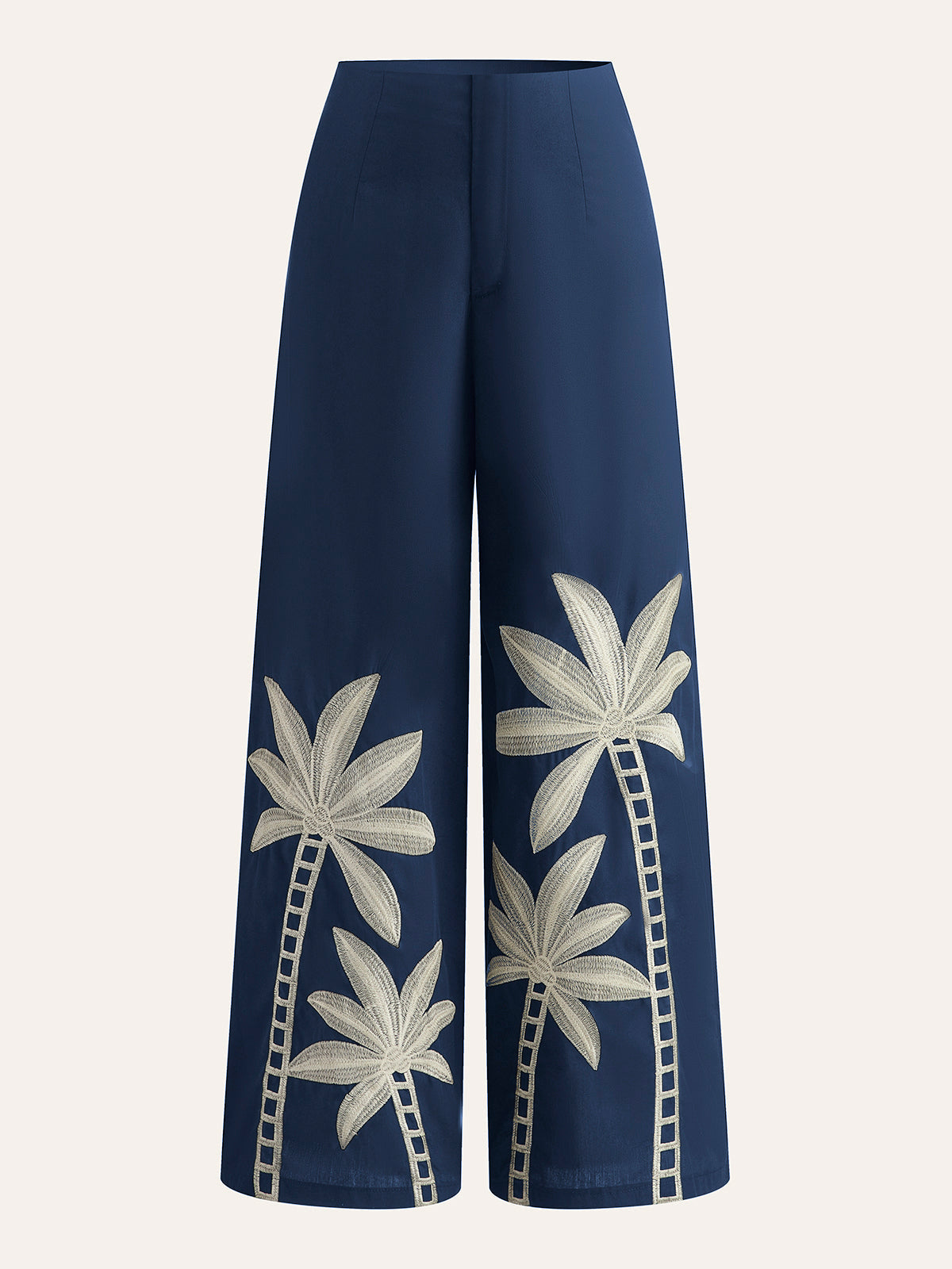 Hochgeschnittene, weite Hose mit Stickereidetails 