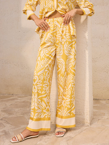 Patterned Mid-Waist Wide Leg Trousers 