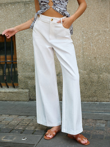 Wide-Leg Trousers with Metal Accessories 