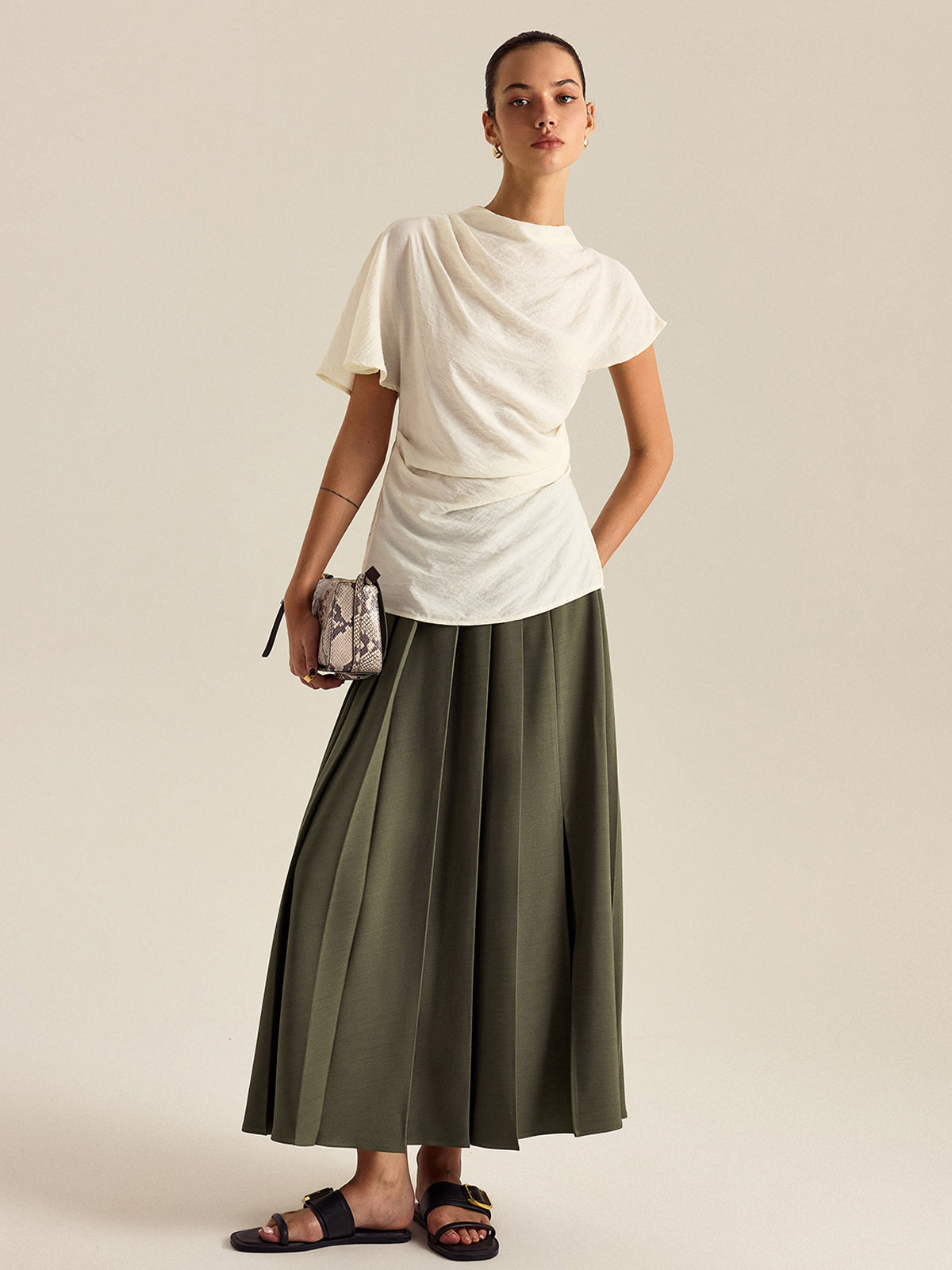 Draped Turtleneck Blouse