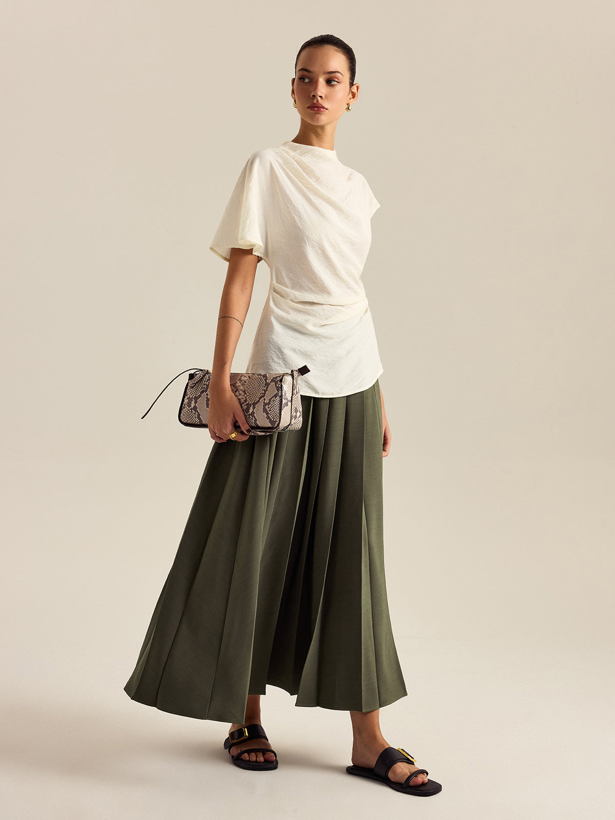 Draped Turtleneck Blouse
