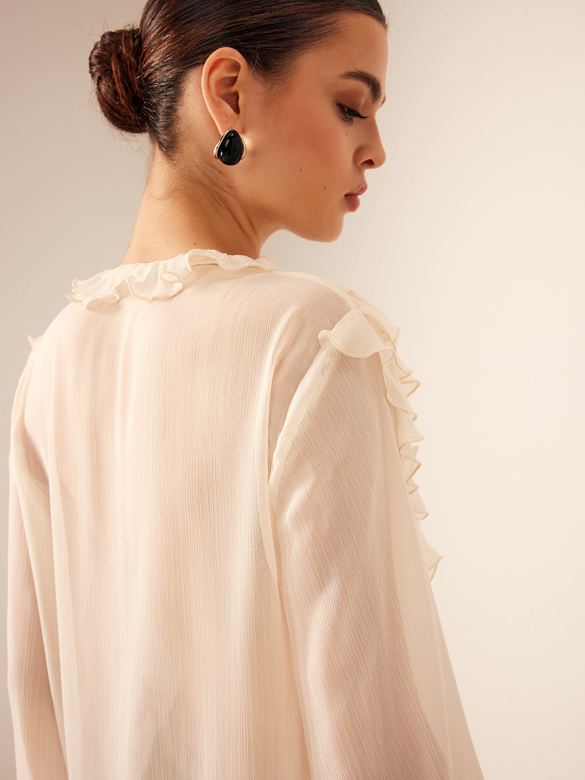 Semi-Sheer Ruffled Chiffon Blouse with Bust