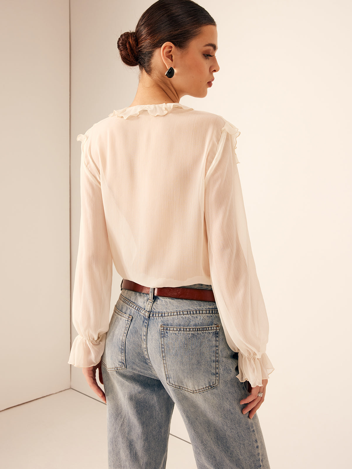 Semi-Sheer Ruffled Chiffon Blouse with Bust