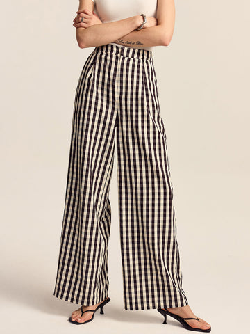 Karierte Hose mit weitem Bein 
