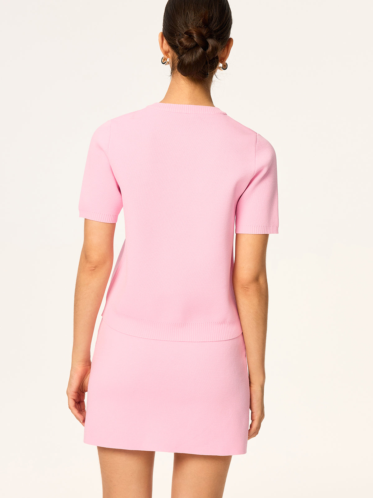 Knitted Short-Sleeved Cardigan and Skirt Set 