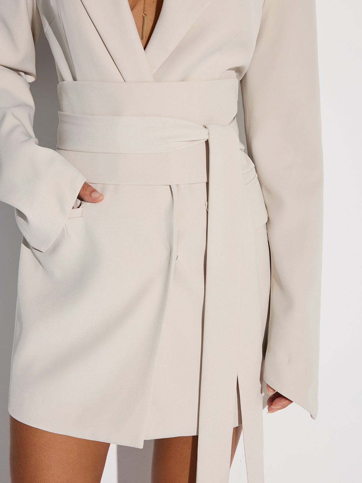 Double-Bottom Belted Blazer Dress 