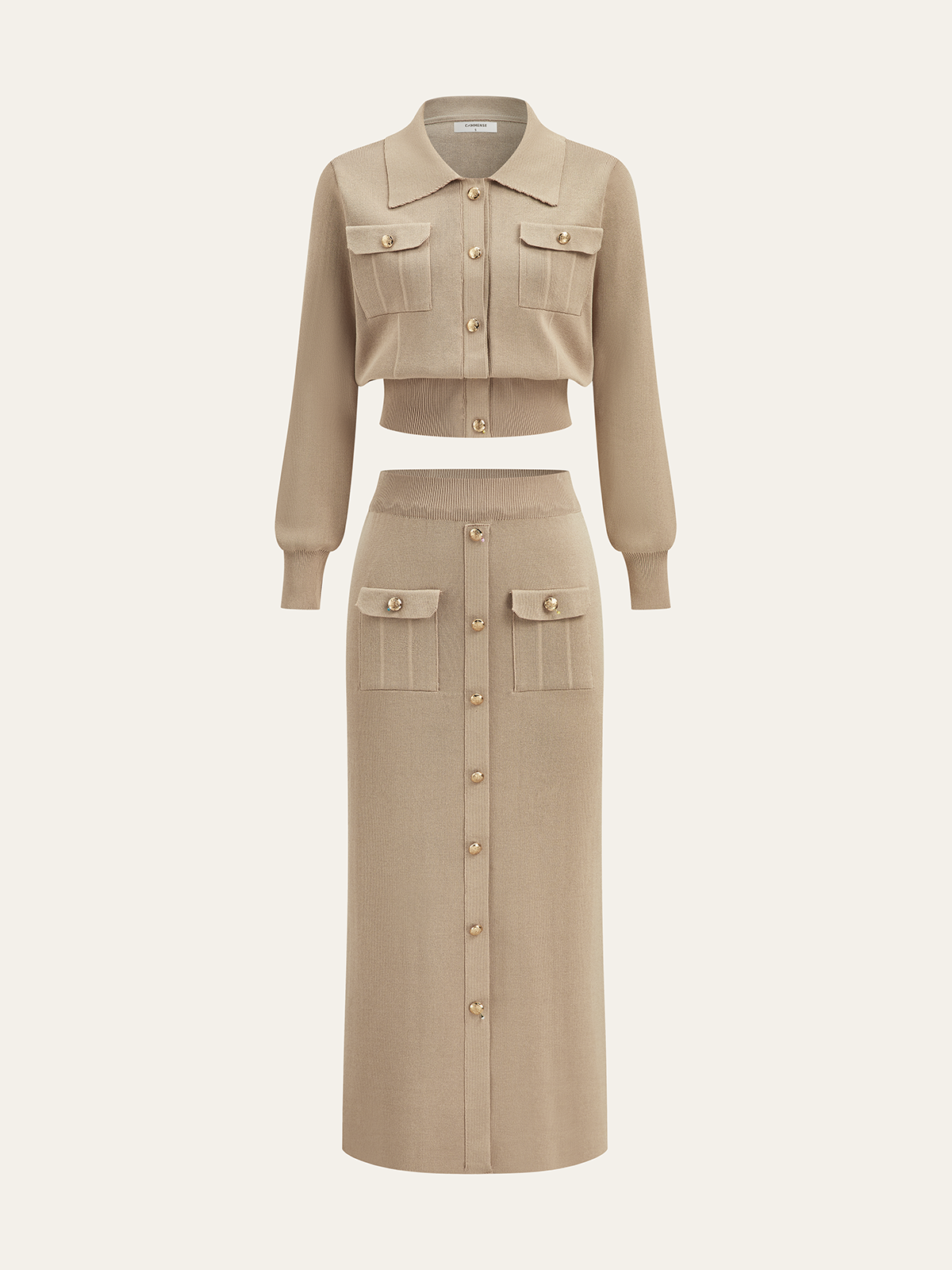 Jacket & Midi Skirt Set with Metal Button Details 