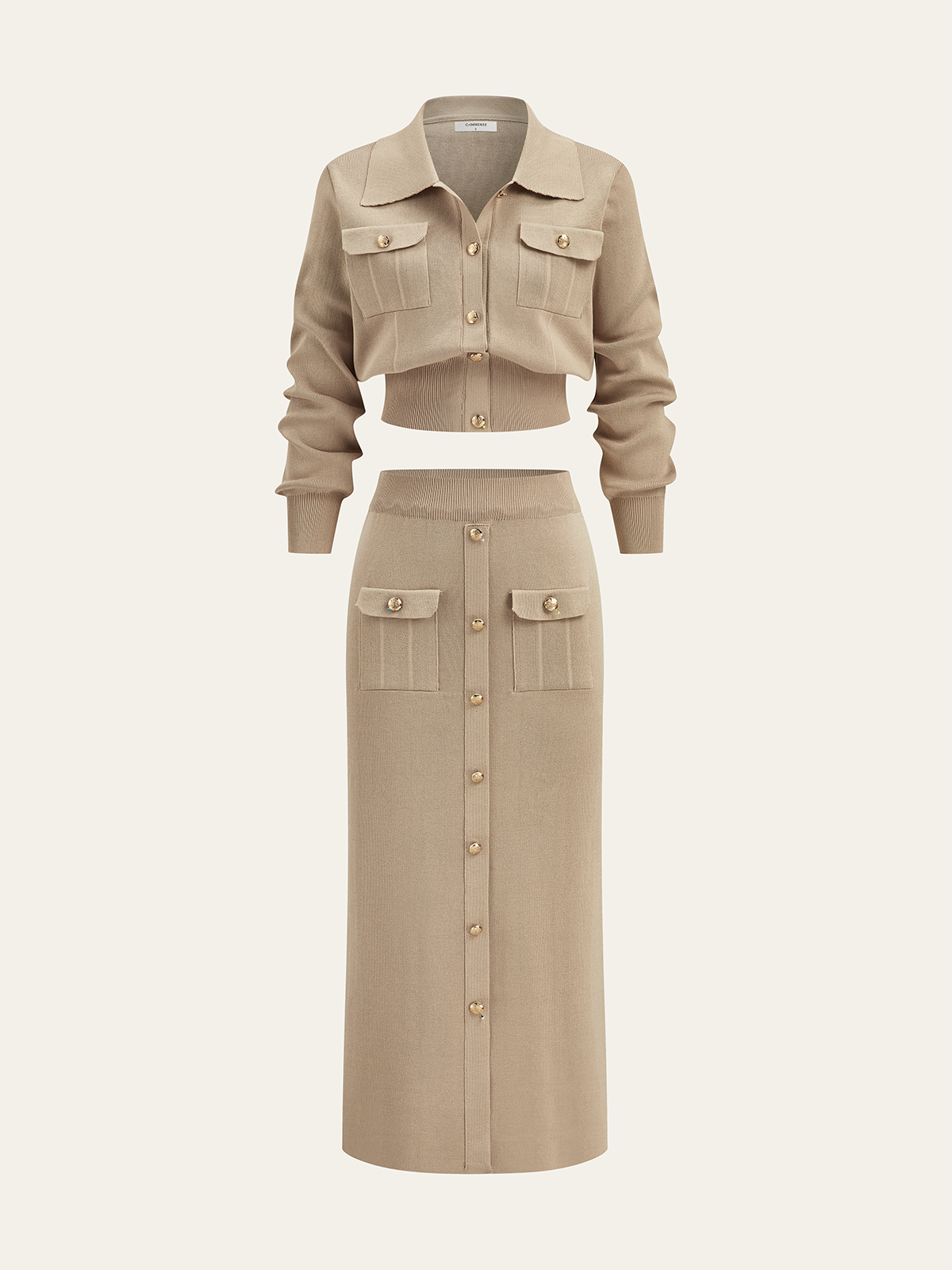 Jacket & Midi Skirt Set with Metal Button Details 