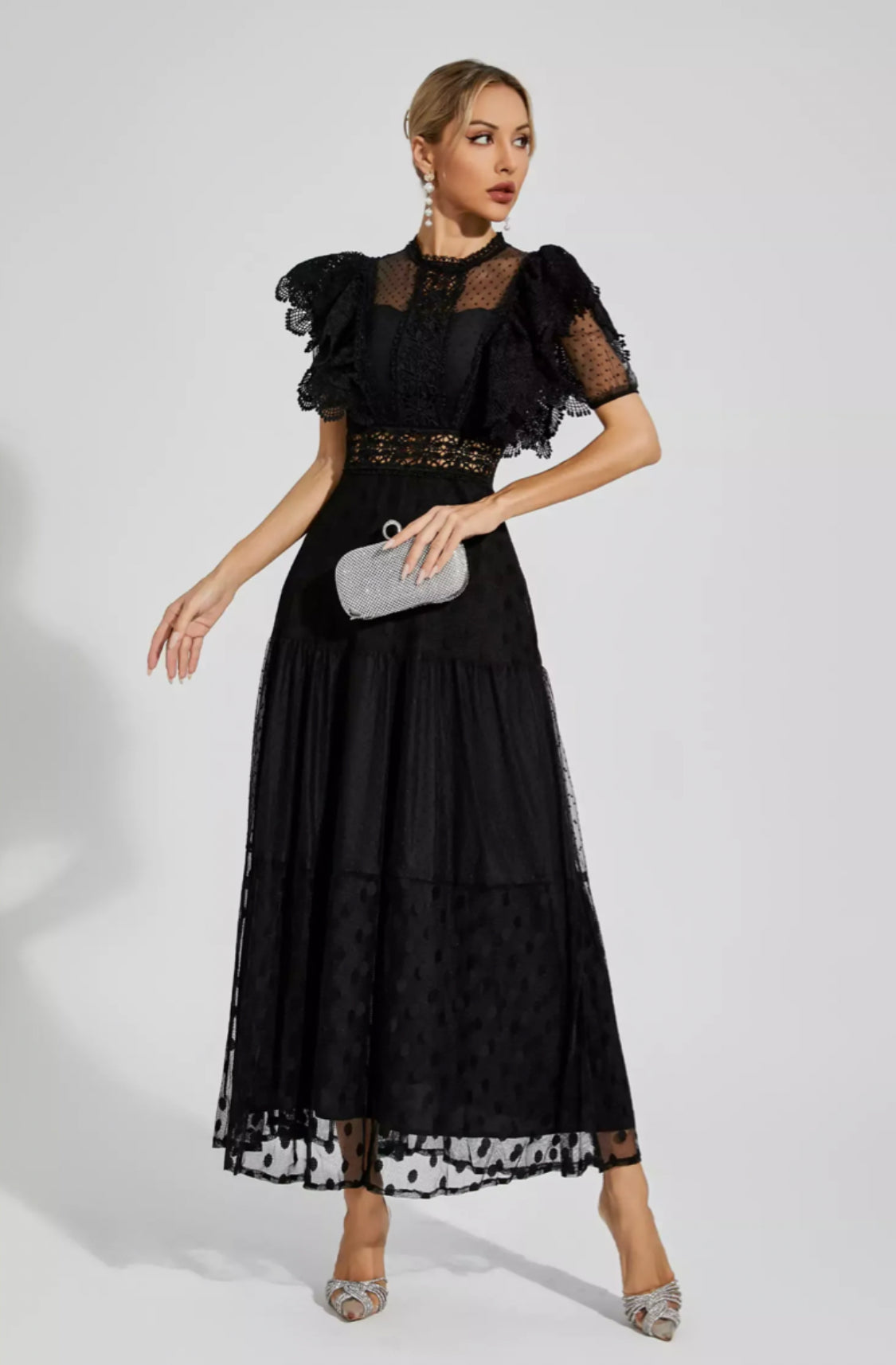 Noor Polka Dot Black Maxi Dress