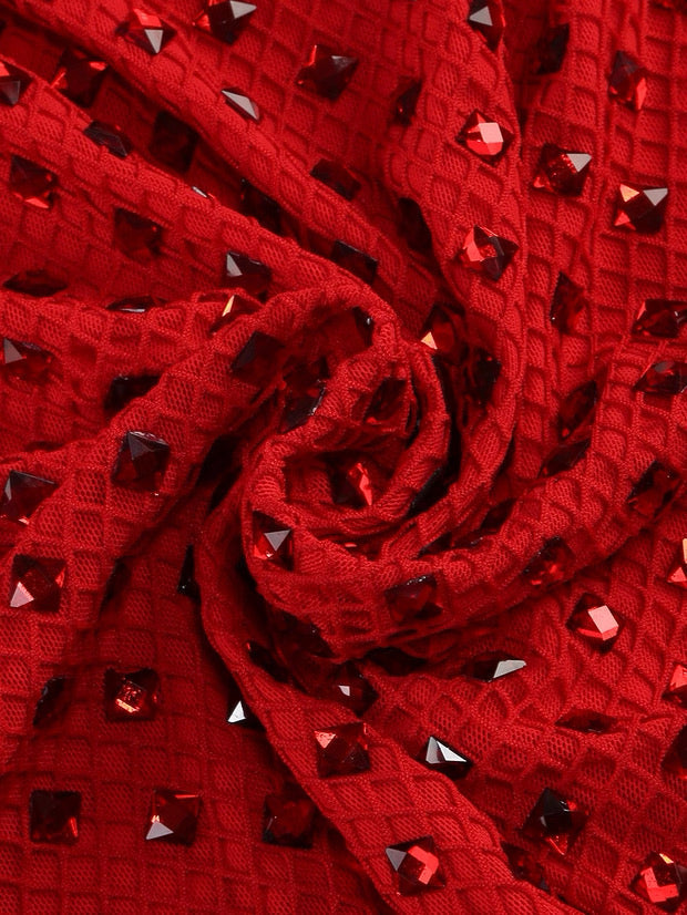 Rotes Kristallrosen-Midikleid