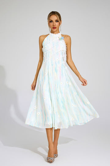 Celeste Pastel Dantel Midi Elbise