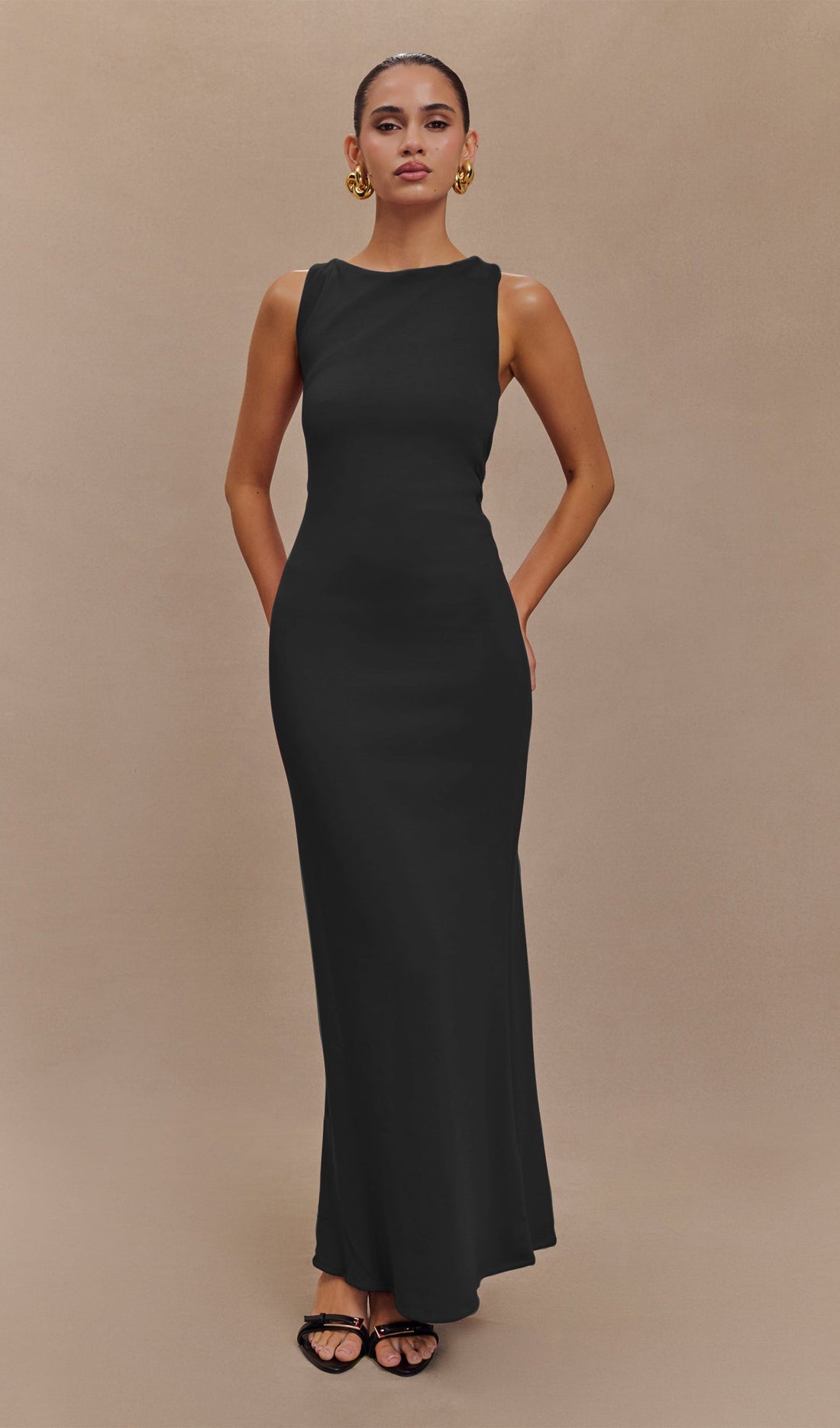Asymmetrisches Scuba-Jersey-Maxikleid Schwarz 