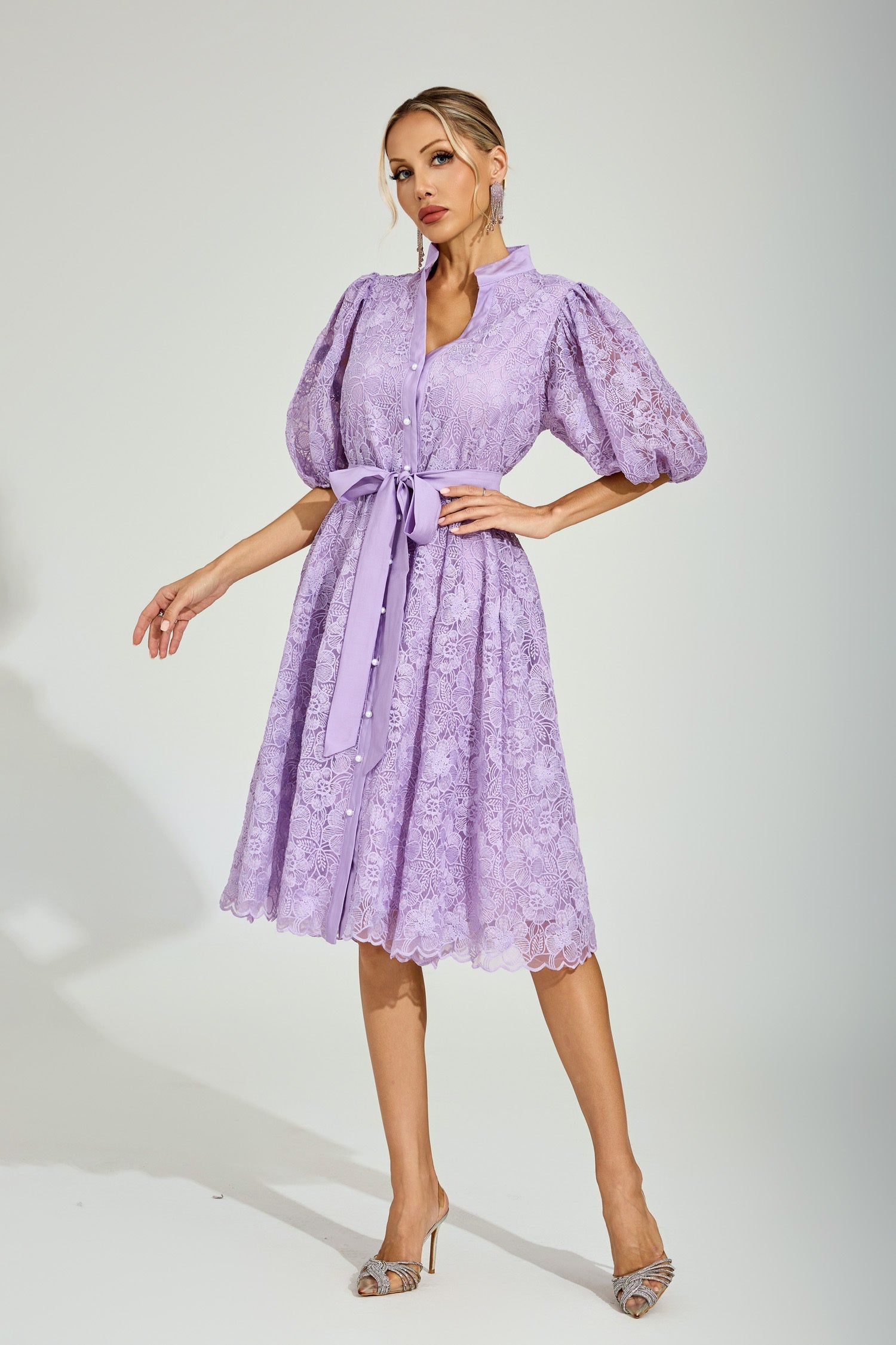 Lilac Blossom Lace Midi Dress