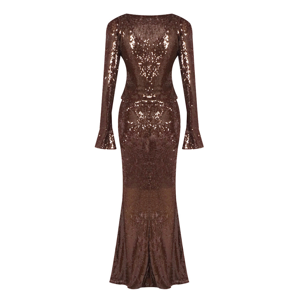 Sierra Bronze Sequin Set Maxi Dress