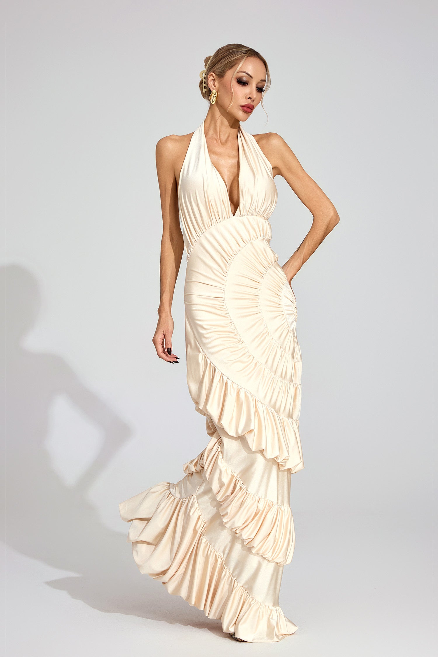 Auréa Fırfırlı Halter Maxi Elbise