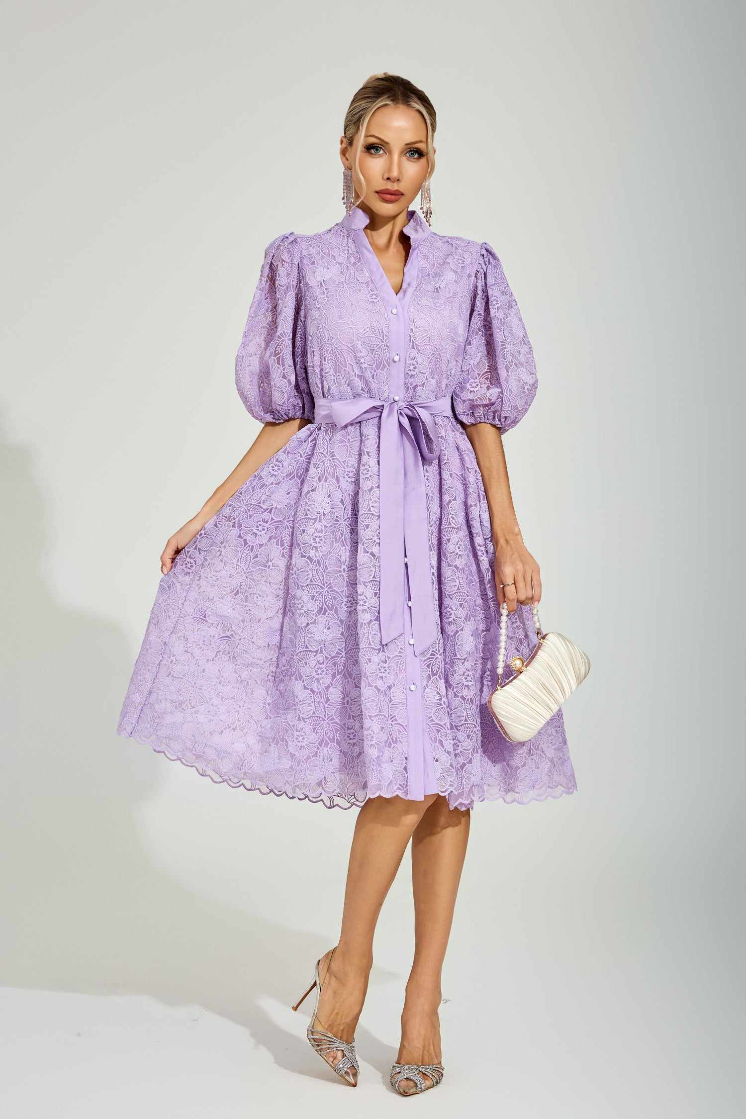 Lilac Blossom Lace Midi Dress