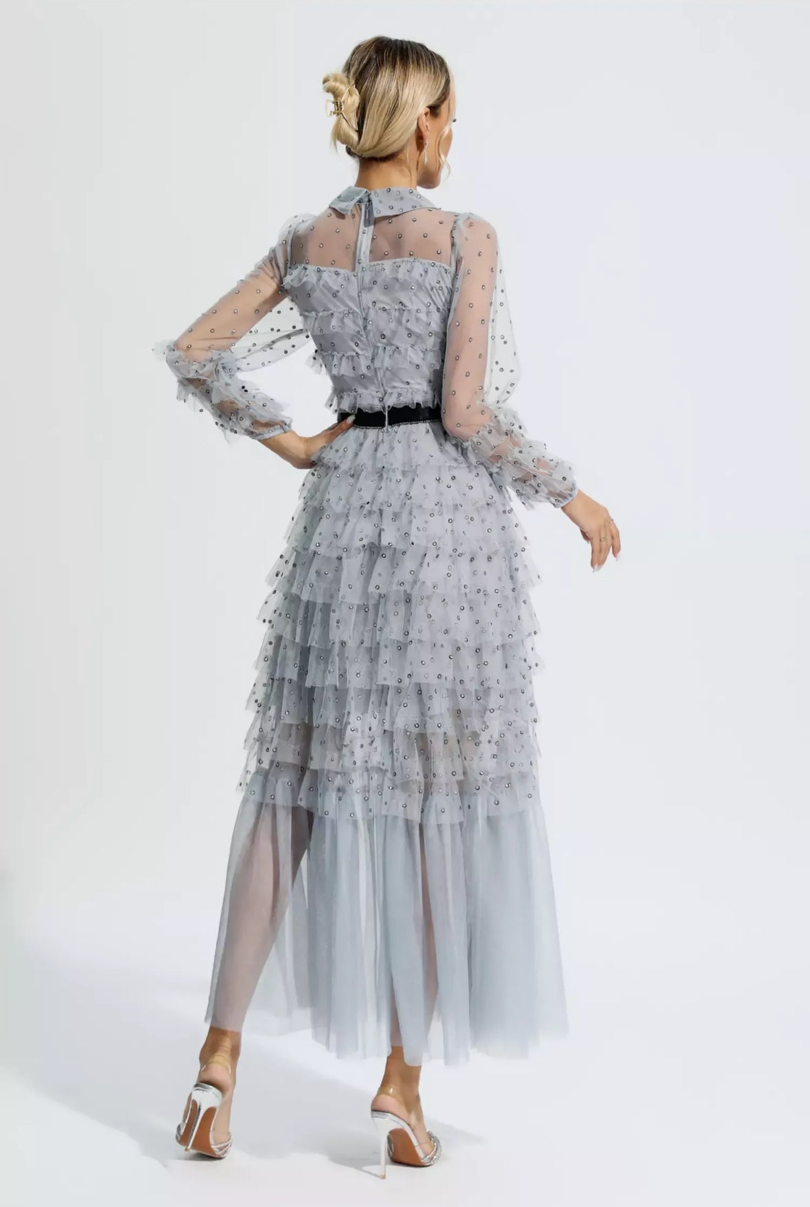 Mesh Maxi Dress with Bow 