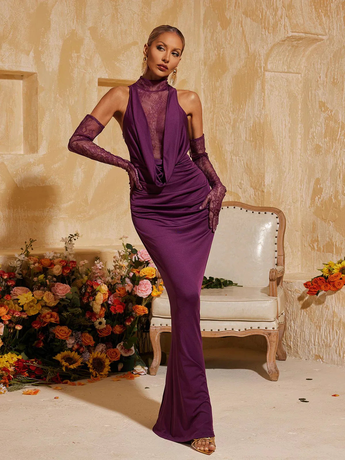 Viola Lace Panelled Maxi Dress